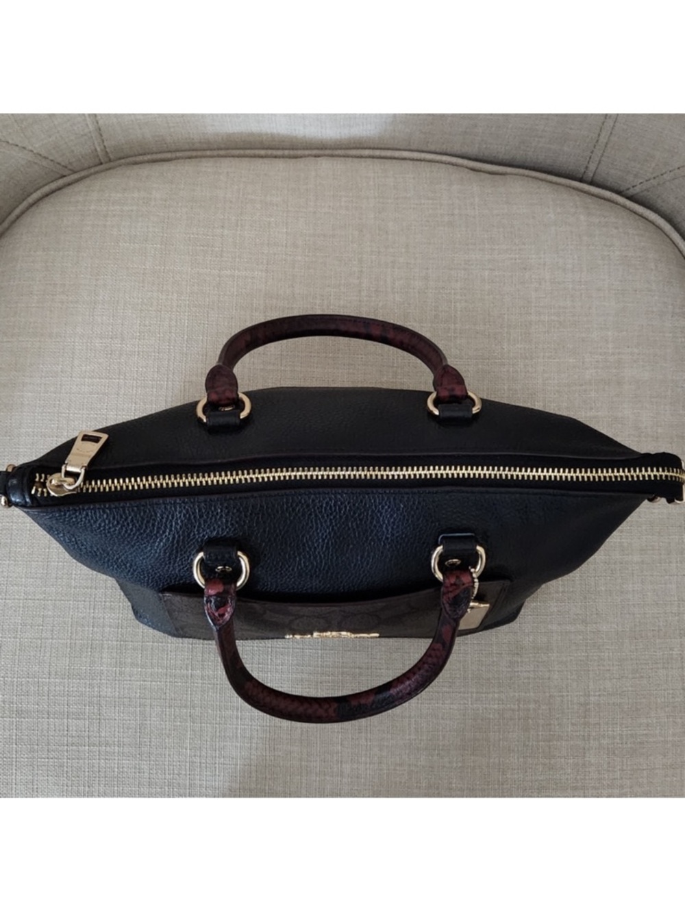 Coach Mini Emma Black Leather Satchel with Dark Brown Trim and Crossbody Strap - Picture 8 of 12